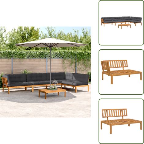 The Living Store Salon palette de jardin avec coussins 5pcs bois d'acacia massif - Canapé De Jardin - Salon De Jardin - Meuble De Jardin - Mobilier Extérieur - Acacia Massif (1/5)