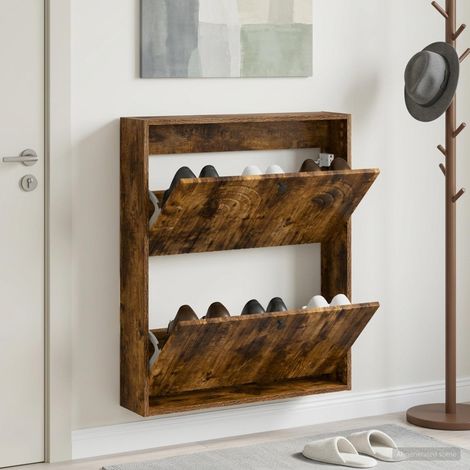 vidaXL Wall-Mounted Shoe Cabinet ALKMAAR 71 x 17 x 86 cm Smoked Oak (1/5)
