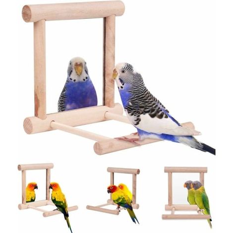 Jouet oiseau perroquet cacatoès perruche Burgunga balançoire bois avec miroir pour piafs volants - accessoire ludique robuste, idéal volière intérieure (1/5)