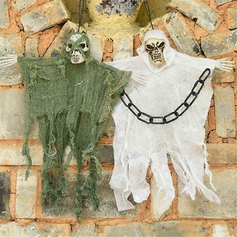 2er-Pack Halloween-Hängedekorationen: Sensenmänner, Skelette und Geister. Ideal für die Dekoration von Spukhäusern. (1/5)
