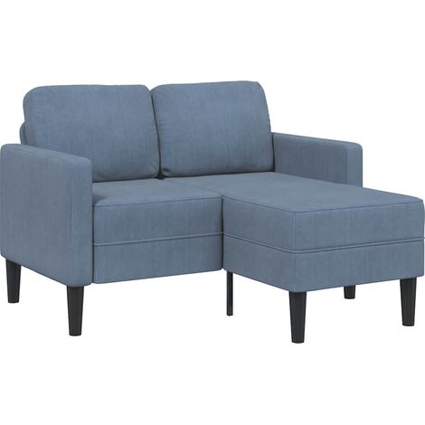 2-Sitzer-Sofa mit Chaiselongue L-Form Blau 125 cm Leinen