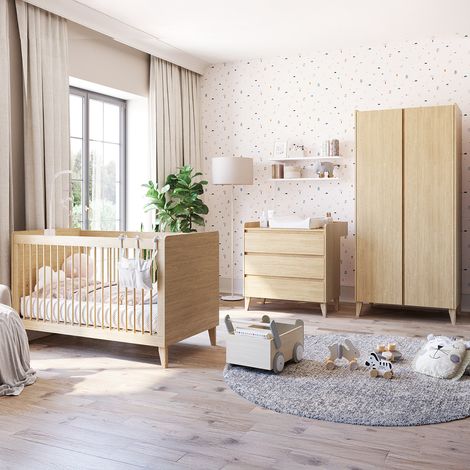 Komplettes Schlafzimmer Mitwachsendes Bett 70x140 Wickelkommode und 2-türiger Schrank Vox Muve Holz