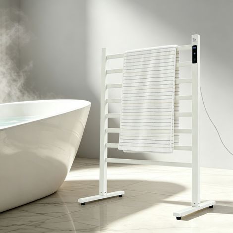 Sèche-serviettes électrique, sèche-serviettes autonome, sèche-serviettes électrique à température constante avec réglage de la température et minuterie, écran LED intelligent, étanche (1/5)