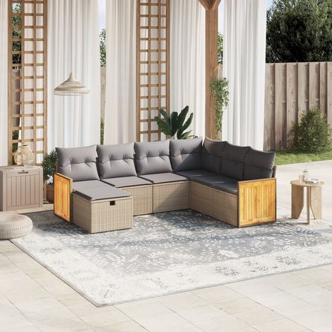vidaXL Salon de jardin avec coussins 7pcs mélange beige résine tressée (1/3)