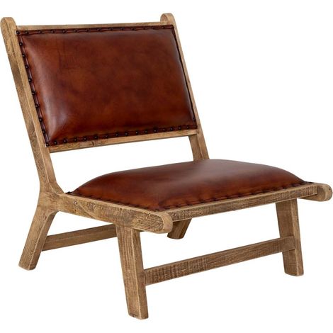 Silla de madera y cuero marrón 65x78x81h cm