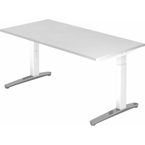 bümö® Design Schreibtisch "XB-Serie" höhenverstellbar, Tischplatte 160 x 80 cm in weiß, Gestell in weiß/alu poliert