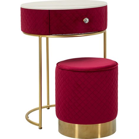 Toeletta Mbale, Mobile da Trucco un Cassetto, Rivestimento in Velluto Trapuntato, Materiale Struttura in Metallo, 52x52x70h cm Rosso