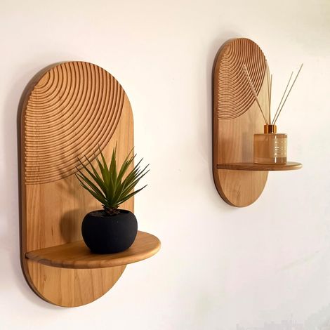 2 pcs Étagère Murale Bois sans Perçage – Étagères Décoratives Murales Design Moderne et Boho – Petite Tablette Suspendue pour Plantes– Salon, Chambre – Déco Vintage – sans Perçage