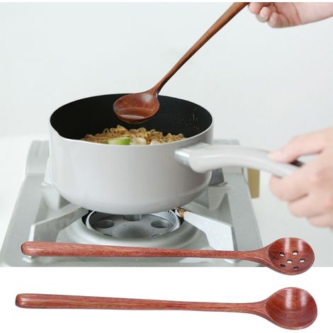 2 Pièces Cuillères en Bois à Manche Long Droit pour Cuisine, Ustensiles pour Bols, Tasses et Assiettes