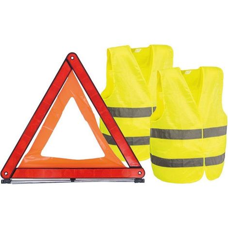 Kit de seguridad - CARLINEA - 1 triángulo de pre señalización y 2 chalecos de seguridad adulto XL