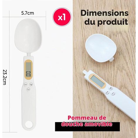 Balance Alimentaire Multifonctions de Cuisine(blanc) – Cuillère Doseuse à Graduation, 0, 1g - 500g, écran LCD, 4 (1/5)