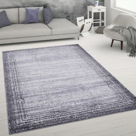 Paco Home Teppich Wohnzimmer Kurzflor Abstrakter Used-Look Vintage Stil Modern 80x150 cm, Grau
