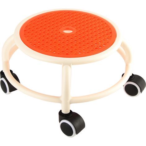 Tabouret bas rond à roulettes, confortable et universel, avec roulettes, mini-tabouret mobile et grande capacité de charge pour la maison, orange. (1/5)