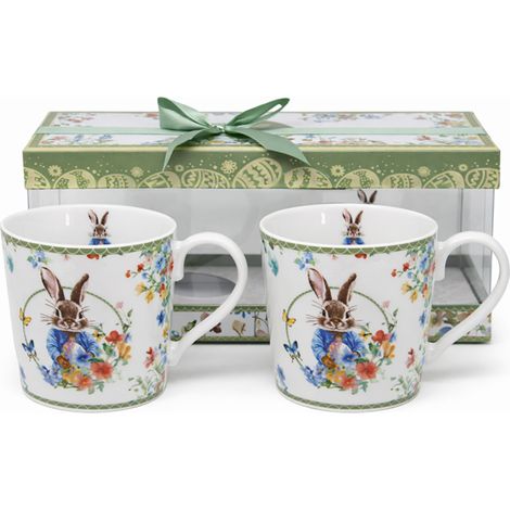 Juego de 2 tazas de porcelana de 350 ml con caja de regalo de conejito de Pascua (1/5)