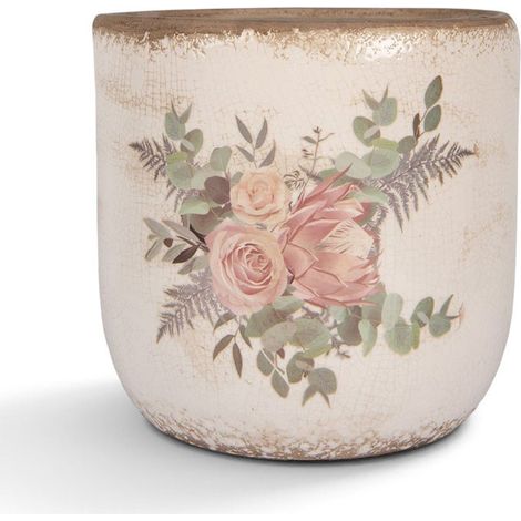 Pot de Fleurs céramique Beige Roses 18x17cm (1/4)
