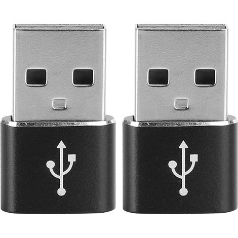 2PCS Adaptateur USB-C vers USB en Alliage d'Aluminium pour Charge et Transfert de Données (Noir) (1/5)