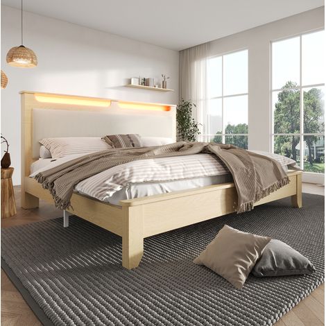 letto matrimoniale contenitore LED beige 140x200 OKMYHOME (1/5)