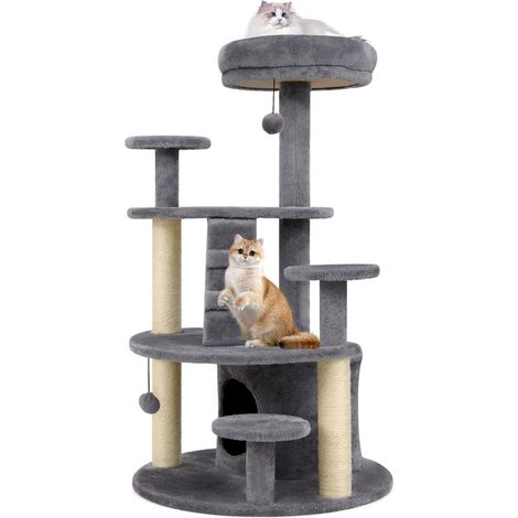 Pour petits chats et chats âgés, tour pour chat avec perchoirs, pont courbé et plateforme XXL à la maison (1/5)