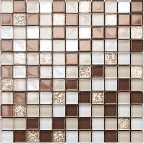 Ilcom mosaico in vetro su rete per bagno e cucina 30cm 30cm - Coffee (1/3)