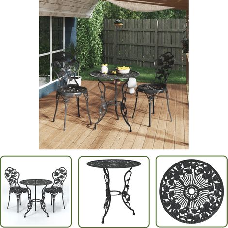 The Living Store Ensemble de bistro 3 pcs Aluminium coulé Noir - Ensemble De Bistro - Salon De Jardin - Mobilier De Jardin - Table Et Chaises - Table Basse (1/5)