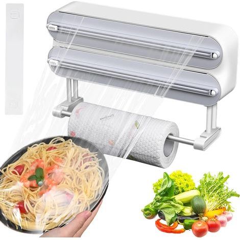 Derouleur Film Alimentaire Magnétique, 3 in 1 Derouleur Film Alimentaire, Distributeur et Film Alimentaire, Magnétique Distributeur Papier Aluminium et Film, Aluminium et Film, Gris (1/5)