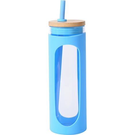 Gobelet en verre de 600 ml, avec couvercle en bambou et paille, bouteille en verre anti-fuite, avec couvercle de protection en silicone, sans BPA. (1/5)