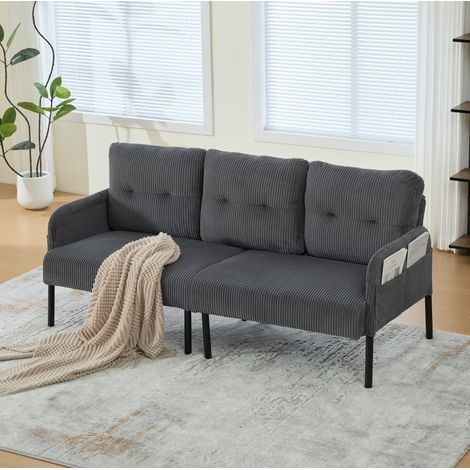 Sofá de 3 plazas 171×72×80 cm en gris de pana, con bolsillo lateral y estructura metálica (1/5)