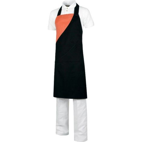 Delantal combinado con cuello regulable con botones WORKTEAM M525 CookColors  Negro+Coral