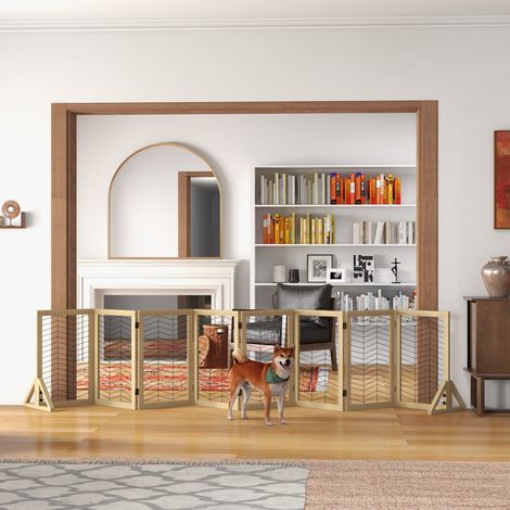 Barrière de portail d’escalier pour chien - pliable - en bois de pin - naturelle - 375 cm x 44 cm x 70 cm (1/4)