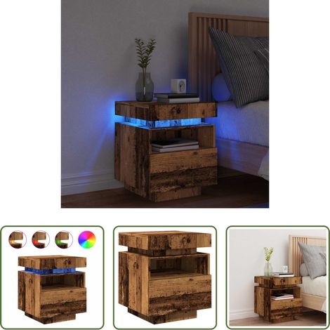 Éclairage LED - Armoire de chevet avec lumières LED vieux bois 40x39x48,5 cm (1/5)