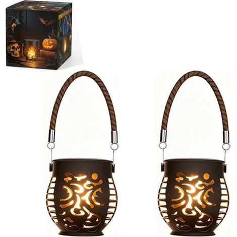 Lampes solaires de jardin - Lot de 2 - Noir - Lanternes d'extérieur - Suspensions solaires - Lampes de jardin LED avec poignées - Étanchéité IP65 (1/5)