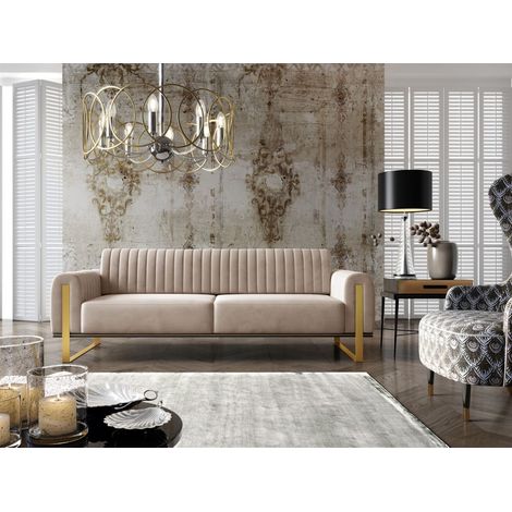 Sofa Designersofa VALERIE 3-Sitzer in Stoff Elisa Velvet Beige (1/5)