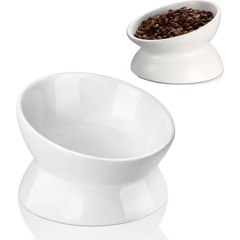 Erhöhter Keramik-Katzennapf, schräger Anti-Reflux-Napf, erhöhter Porzellannapf für Futter oder Wasser, schützt die Wirbelsäule der Katze, Anti-Reflux, stressfrei (1/5)