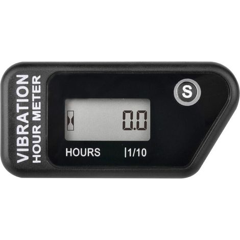 Self-powered digital wireless hour meter, vibration activated, resettable work timer, user lock shut-off, for use in (BLACK)