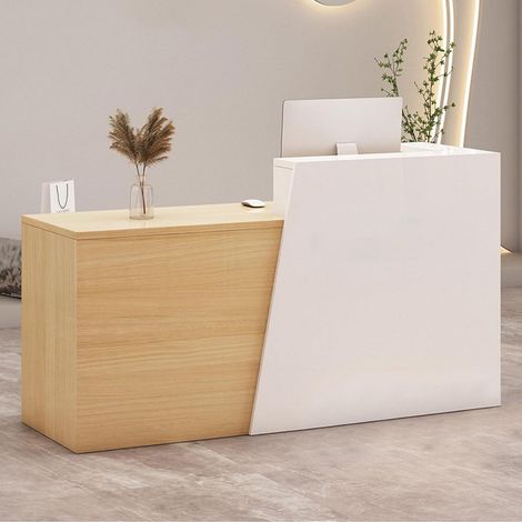 Empfangstheke mit Schublade & Fächern, 140cm, Weiß + Holz, Rechts (1/5)