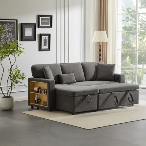Eckschlafsofa 3-Sitzer mit Stauraum, USB und 3 Kissen, dunkelgrau HAVRYA (1/5)