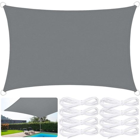 Rechteckiges Sonnensegel – 1-teilig – 420D Oxford-Gewebe – wasserdicht und 95 % UV-Schutz – für Garten, Terrasse und Pool – 4 x 5 m, Grau (1/5)