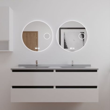 Meuble double vasque 140 cm ARLEQUIN avec 2 miroirs Rondinara- Vasque Gris- Traverses Noir