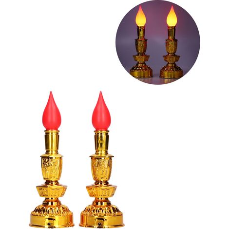 Lampe Lotus LED à basse consommation - Lampe de décoration style traditionnel chinois et bouddhiste - Éclairage rouge avec 2 LED et base - Design sacré, durable plastique, 23 cm (1/5)
