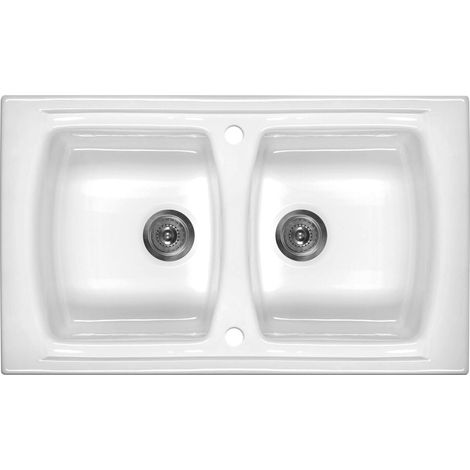 Lavello cucina da incasso in ceramica con 2 vasche 86x50 cm colore bianco - Libby