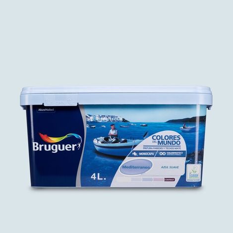 Bruguer Colores del Mundo Pintura para paredes monocapa Mediterráneo Azul Suave 4 L