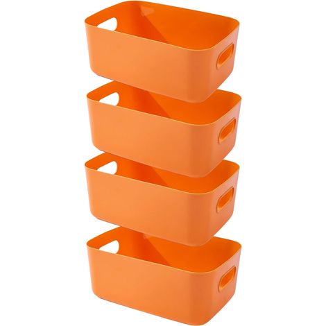 4 Boite Rangement Plastique,Panier Rangement Plastique,Paniers et Boîtes de Rangement,Caisse Rangement Plastique,Panier de Rangement de Haute Qualité pour Bain,Cuisine (Orange, 20×15×7 cm)