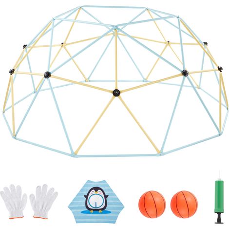 Mophorn Cúpula de Escalada 305 cm Juego Geométrico con 2 Pelotas, 1 Red, 1 Bomba de Aire, Capacidad de Carga de 453 kg, Ideal para Jardín, Parque y Exterior, en Azul y Amarillo
