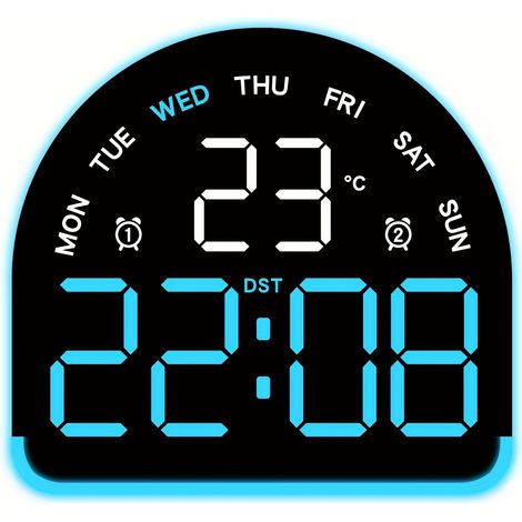 Horloge numérique LED moderne à grand écran avec affichage de la température et double alarme