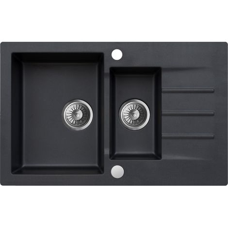 Granitspüle - Spülbecken - Küchenspüle - 79 x 50 cm - Black Metallic - Einbauspüle - Kratzfest, Elegant, Platzsparend, mit Siphon, Mojito 120 (1/5)