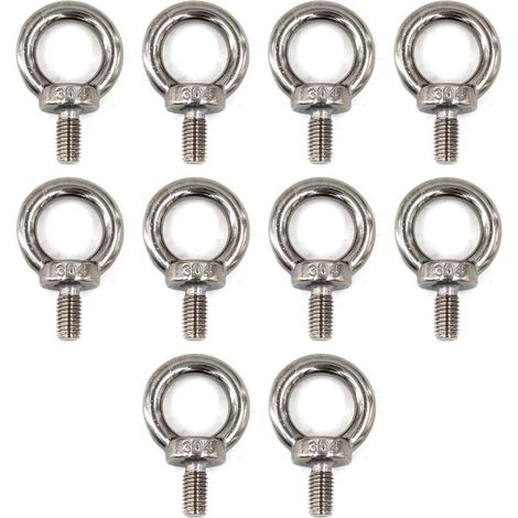 (10 Pièces) M6 Eye Bolt 304 Vis à anneau de levage en acier inoxydable (1/4)