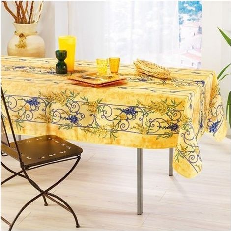 Nappe Provençale Rectangle Anti-Tâche Glycine 100% Polyester - jaune - 240x150cm (1/3)
