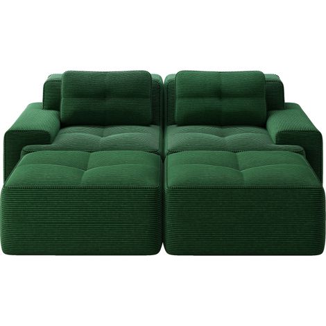 Cloud Modulsofa Boneless U-förmiges Sofa, bequemes Corduroy-Cloud-Sofa, Modulares Sofa mit Ottoman, Modulares Zweisitzer-Sofa, 2-Sitzer Sofa mit Tiefem Sitz für Wohnzimmer, Montagefreies Sofa, Grün