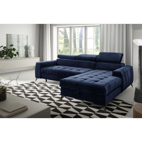Ecksofa Schlafsofa Sofa AGNESA XS Stoff Salvador Dunkelblau Ottomane Rechts (1/5)