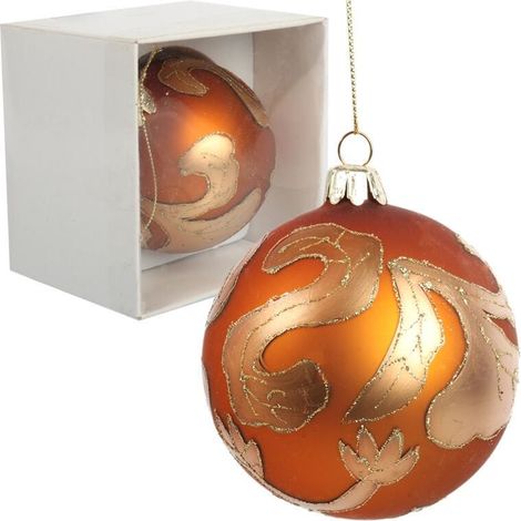Pallina di vetro decorata con glitter dorati, 8 cm, arancione (1/4)